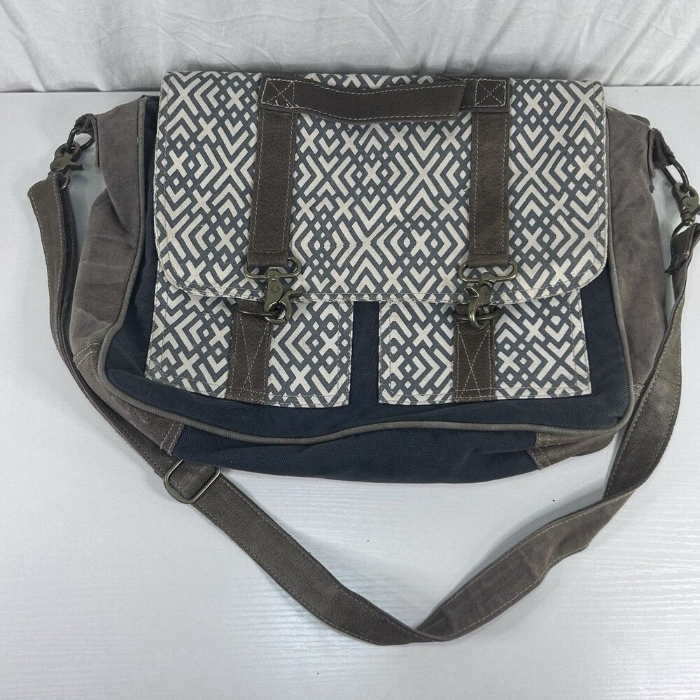 Myra Bag Leather Cotton Messenger Purse Shoulder Bag Boho Bohemian Canvas brown